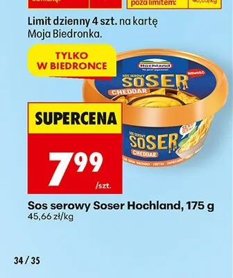 Sos serowy Soser Hochland promocja w Biedronka