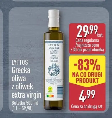 Grecka oliwa z oliwek extra virgin Lyttos promocja w Aldi