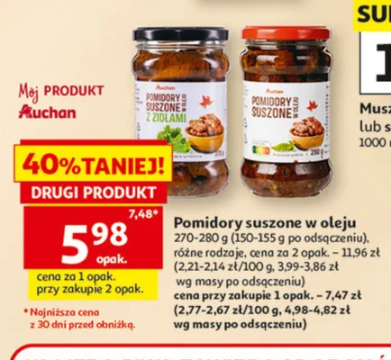 Pomidory suszone w oleju Auchan 270-280g promocja w Auchan