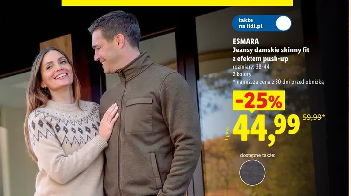 Jeansy damskie skinny fit z efektem push-up Esmara promocja w Lidl