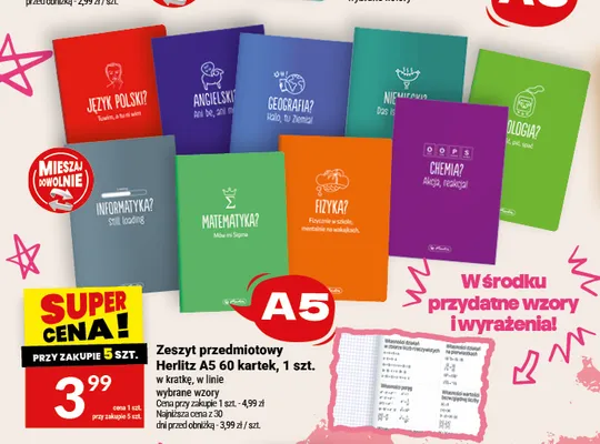 Zeszyt przedmiotowy Herlitz A5 60 kartek promocja w Twój Market