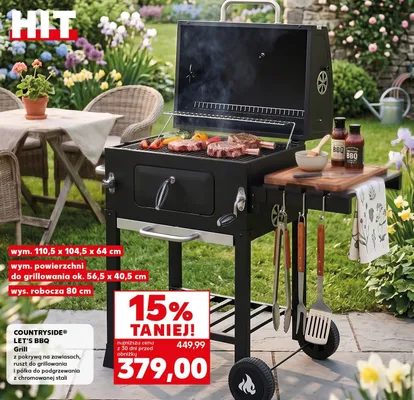 Grill z pokrywą na zawiasach, ruszt do grillowania i półka do podgrzewania z chromowanej stali promocja w Kaufland