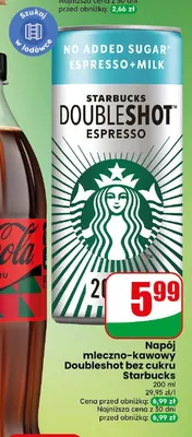 Napój mleczno-kawowy Doubleshot bez cukru Starbucks promocja w Dino