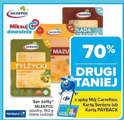 Ser żółty Mlekpol plastry promocja w Carrefour