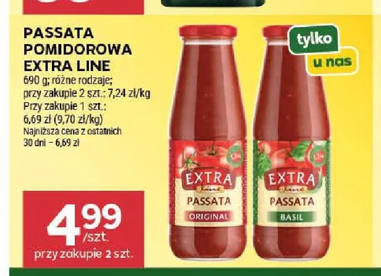 Passata pomidorowa Extra Line Basil promocja w Stokrotka