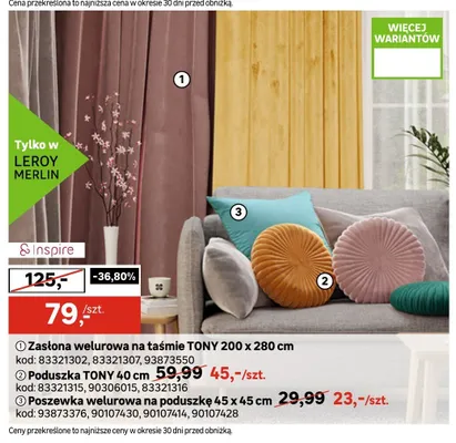 Zasłona welurowa na taśmie Inspire TONY 200x280cm promocja w Leroy Merlin