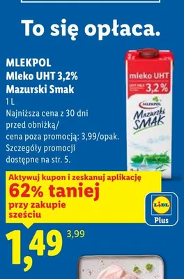 Mleko UHT 3,2% Mazurski Smak Mlekpol promocja w Lidl