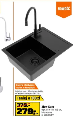 Zestaw zlew Karo z baterią elastyczną i syfonem promocja w OBI