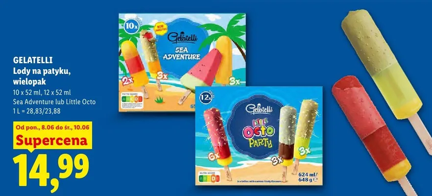 Lody na patyku Gelatelli Sea Adventure 10-pak promocja w Lidl