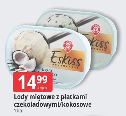 Lody miętowe z płatkami czekoladowymi/kokosowe promocja w Leclerc
