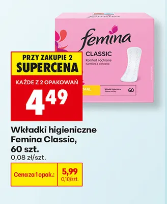 Wkładki higieniczne Femina Classic promocja w Biedronka