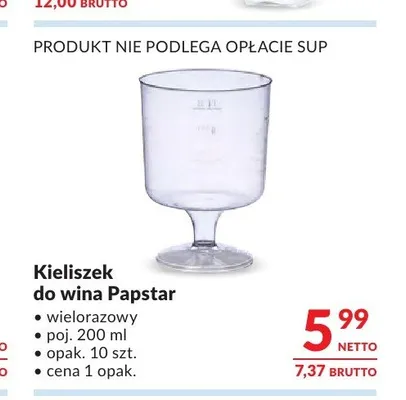 Kieliszek do wina Papstar wielorazowy 200 ml 10-pak promocja w Makro