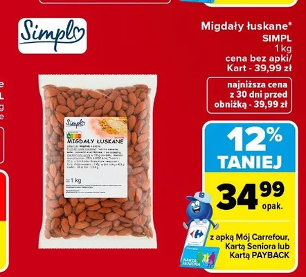 Migdały łuskane Simpl promocja w Carrefour