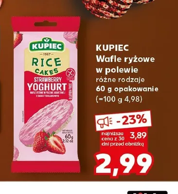 Wafle ryżowe w polewie jogurtowej o smaku truskawkowym Kupiec promocja w Kaufland