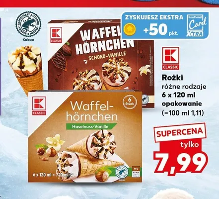 Lody rożki orzechowo-waniliowe K-Classic 6-pak 120 ml promocja w Kaufland