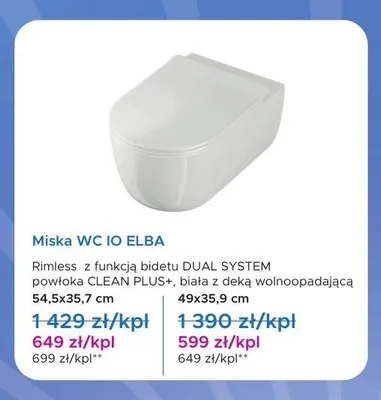 Miska WC IO ELBA Rimless 54,5x35,7 cm promocja w Blu Salony Łazienek