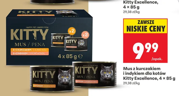 Mus z kurczakiem i indykiem dla kotów Kitty Excellence 4-pak 85g promocja w Biedronka