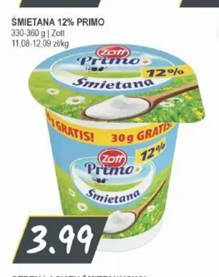 Śmietana Primo Zott 12% promocja w Słoneczko