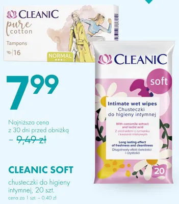 Chusteczki do higieny intymnej Cleanic Soft promocja w Super-Pharm