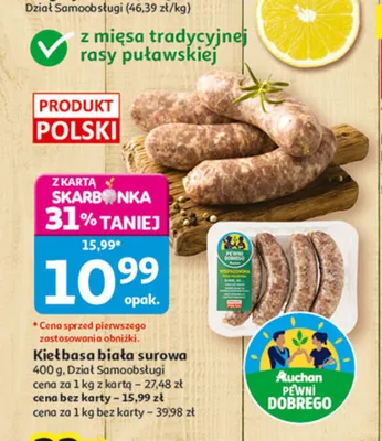 Kiełbasa biała surowa Auchan Pewni Dobrego promocja w Auchan