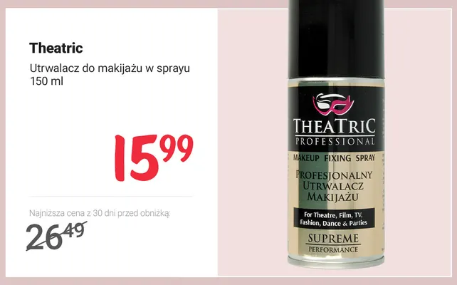 Utrwalacz do makijażu w sprayu Theatric promocja w Rossmann