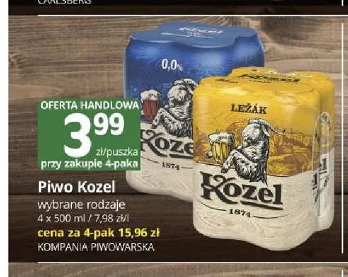 Piwo Kozel Ležák 4-pak 500 ml promocja w Marketvita