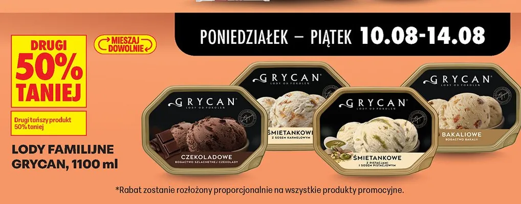 Lody familijne Grycan śmietankowe z pistacjami promocja w Biedronka