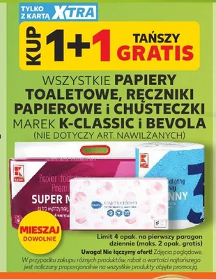 Papiery toaletowe, ręczniki papierowe i chusteczki K-Classic i Bevola promocja w Kaufland