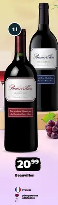 Wino Beauvillon czerwone półwytrawne promocja w Netto