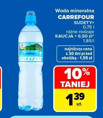 Woda mineralna niegazowana Carrefour Sudety+ promocja w Carrefour Market
