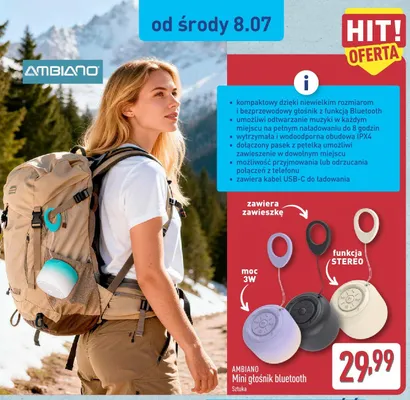 Mini głośnik bluetooth Ambiano promocja w Aldi