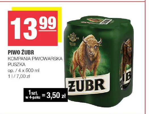 Piwo Żubr 4-pak 500ml promocja w SPAR