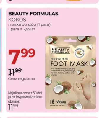 Maska do stóp Kokos Beauty Formulas promocja w Drogerie Jawa
