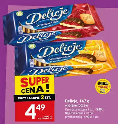 Ciastka Delicje Szampańskie Wiśniowe promocja w Twój Market