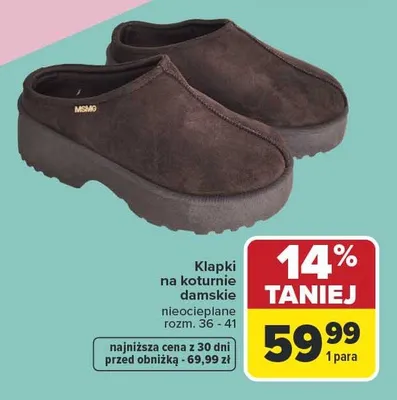 Klapki na koturnie damskie nieocieplane promocja w Carrefour