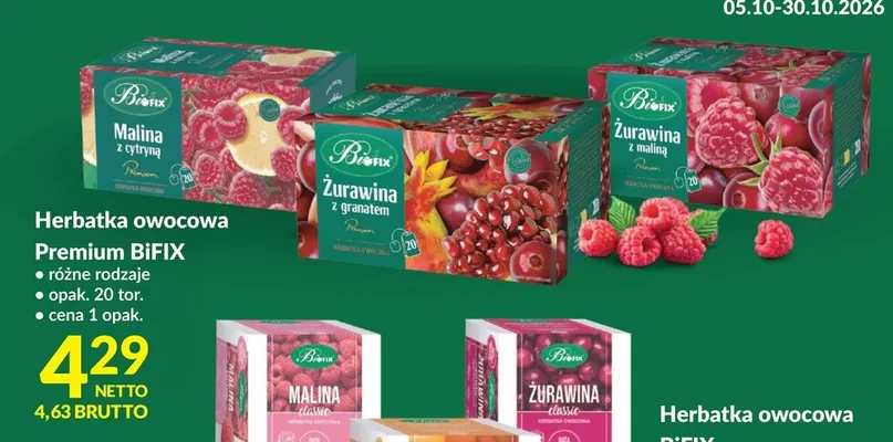 Herbatka owocowa Premium BiFIX żurawina z maliną promocja w Makro