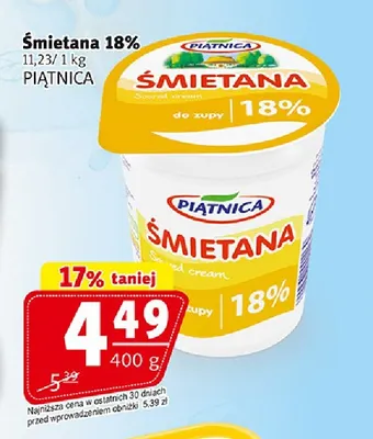 Śmietana Piątnica 18% promocja w Prim Market