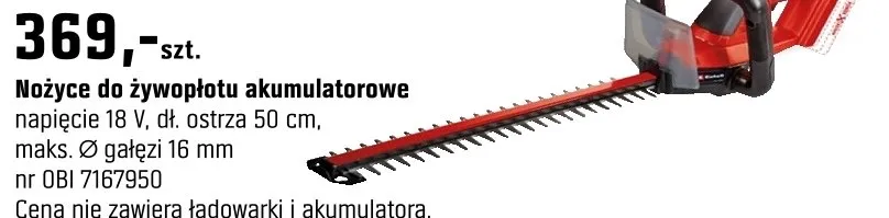 Nożyce do żywopłotu akumulatorowe promocja w OBI