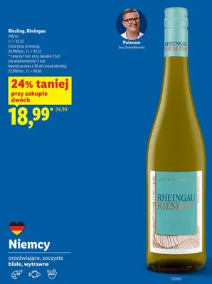 Wino białe wytrawne Riesling Rheingau promocja w Lidl