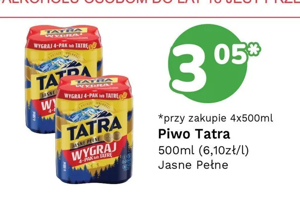 Piwo Tatra Jasne Pełne promocja w Limonka