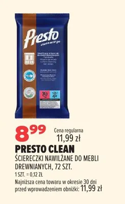 Ściereczki nawilżane do mebli drewnianych Presto Clean promocja w Drogerie Natura