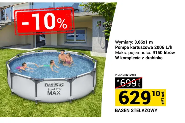 Basen stelażowy Bestway Steel Pro MAX 3,66x1m 9150l promocja w Merkury Market