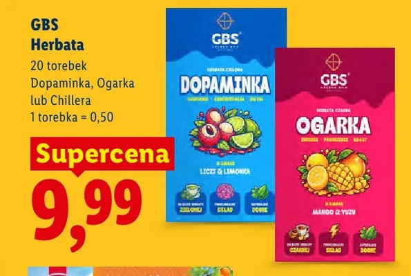 Herbata zielona GBS Dopaminka liczi & limonka 20-pak promocja w Lidl