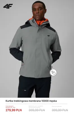 Kurtka trekkingowa membrana 10000 męska 4F promocja w 4F