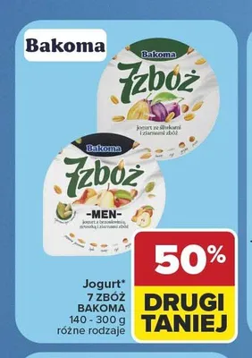 Jogurt Bakoma 7 Zbóż ze śliwkami i ziarnami zbóż promocja w Carrefour Market