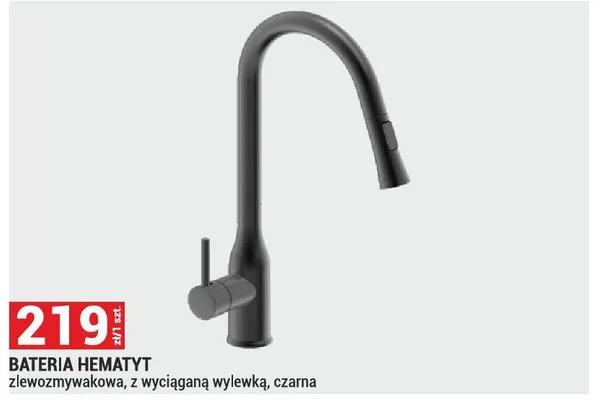 Bateria Hematyт zlewozmywakowa, z wyciąganą wylewką, czarna promocja w Merkury Market