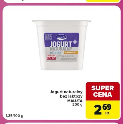 Jogurt naturalny bez laktozy Maluta promocja w Carrefour Market