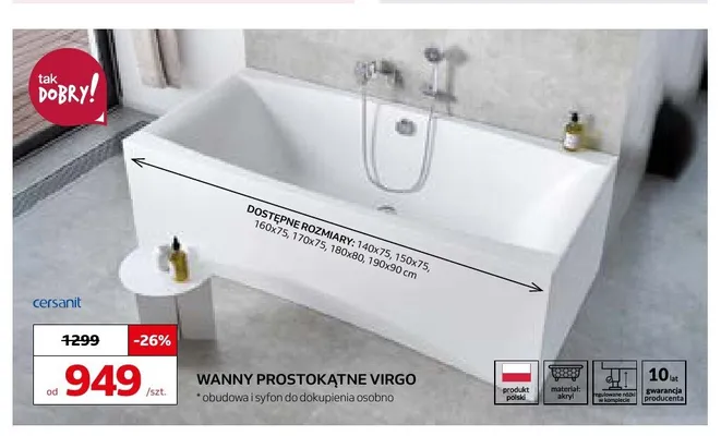 Wanna prostokątna Cersanit Virgo promocja w Komfort