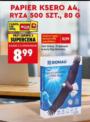 Papier ksero A4 Donau ryza 500 szt. 80 g promocja w Biedronka