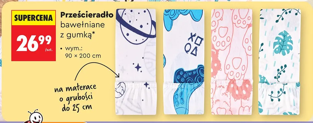 Prześcieradło bawełniane z gumką 90x200 cm promocja w Biedronka